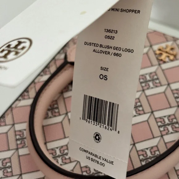 Tory Burch Pink Blush Geo Logo Pattern Mini Shopper Bag Crossbody Bag Purse - Picture 8 of 13